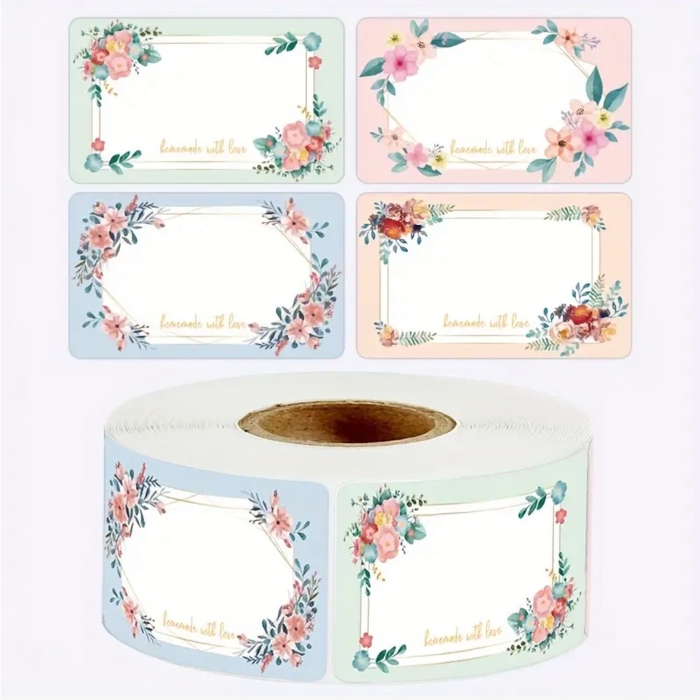 (58) Roll of 250 Floral “Homemade with Love” Rectangular Labels / Stickers